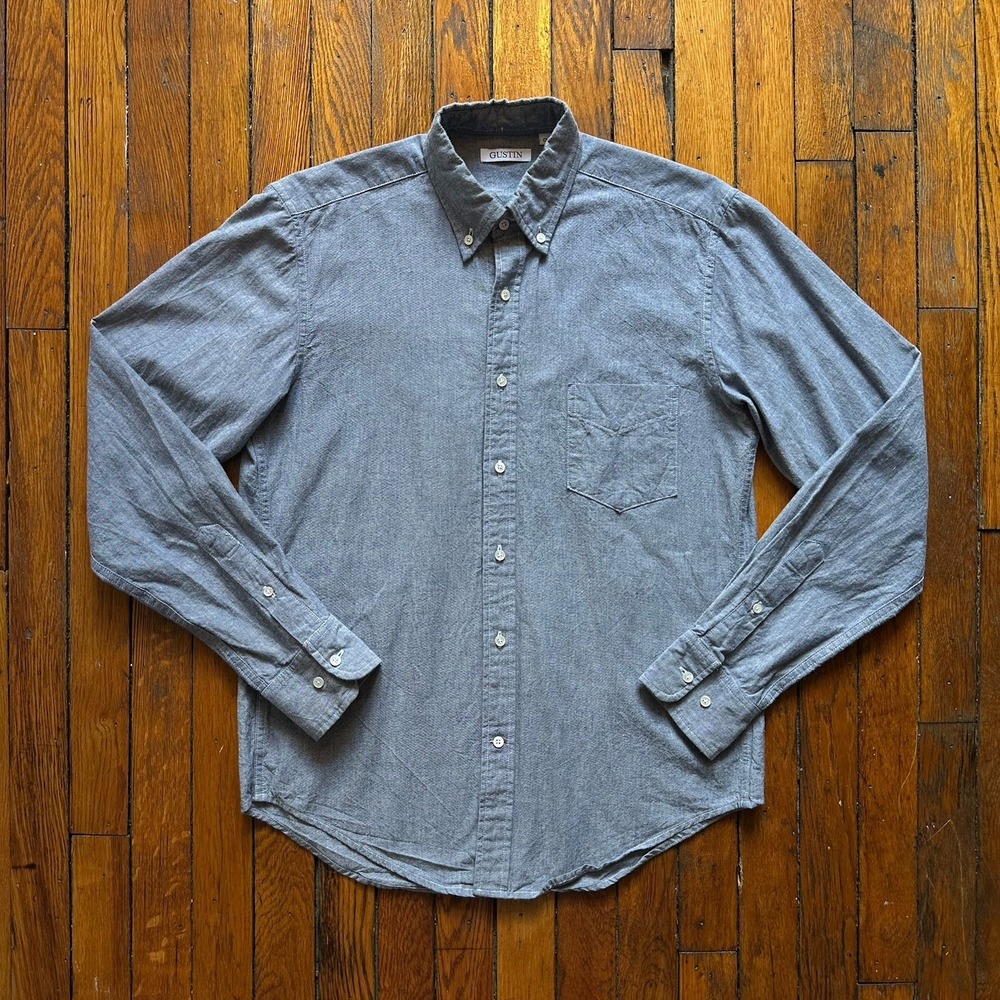 Gustin Twill Chambray Button Down Shirt Western Workwear Men M‎ Blue Gray